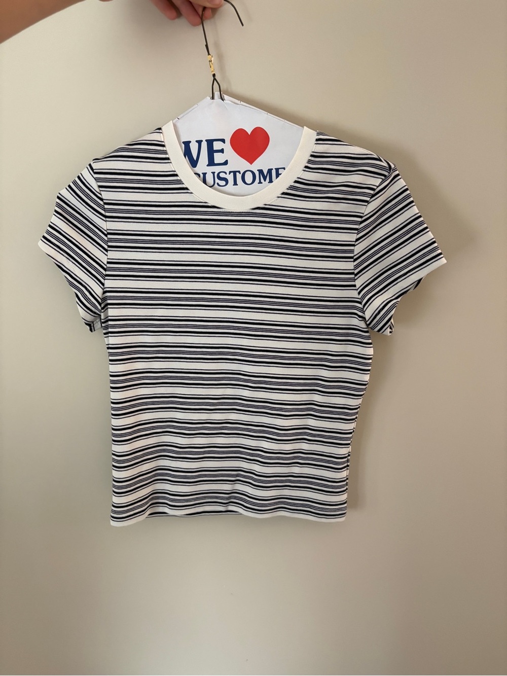 Talbots White and Navy Striped Short-Sleeve Crewneck Tee